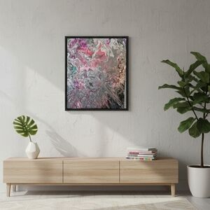 Hand Crafted Acrylic Pouring Fluid Art Gray Canvas Artwork